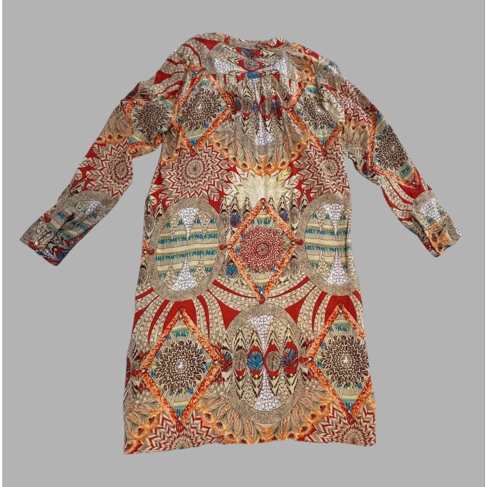 Grifflin Paris Shirt Dress Women's Large Roll Tab Sleeves Western Boho Feathers - Picture 2 of 6